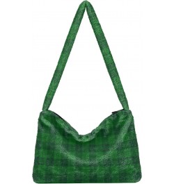 St. Patrick's Day Women Boho Handbag Green Plaid Classic Underarm Bag Tote Bag Shoulder Bag Crossbody Bag Fluffy Cell Phone P...