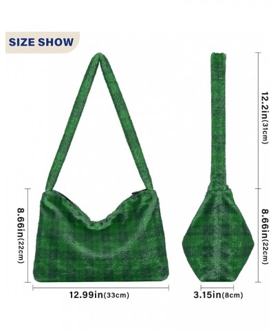 St. Patrick's Day Women Boho Handbag Green Plaid Classic Underarm Bag Tote Bag Shoulder Bag Crossbody Bag Fluffy Cell Phone P...