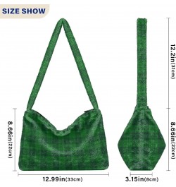 St. Patrick's Day Women Boho Handbag Green Plaid Classic Underarm Bag Tote Bag Shoulder Bag Crossbody Bag Fluffy Cell Phone P...