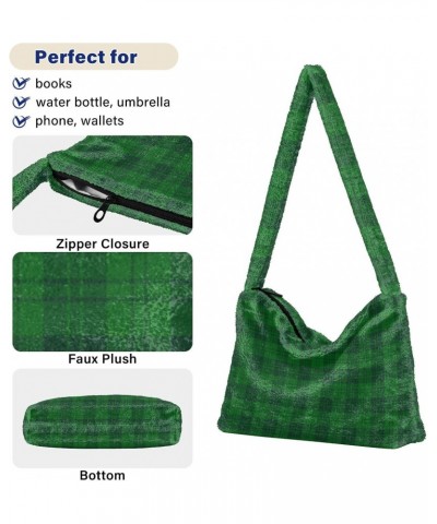 St. Patrick's Day Women Boho Handbag Green Plaid Classic Underarm Bag Tote Bag Shoulder Bag Crossbody Bag Fluffy Cell Phone P...