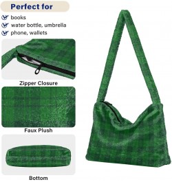 St. Patrick's Day Women Boho Handbag Green Plaid Classic Underarm Bag Tote Bag Shoulder Bag Crossbody Bag Fluffy Cell Phone P...