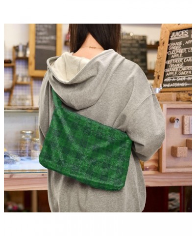 St. Patrick's Day Women Boho Handbag Green Plaid Classic Underarm Bag Tote Bag Shoulder Bag Crossbody Bag Fluffy Cell Phone P...