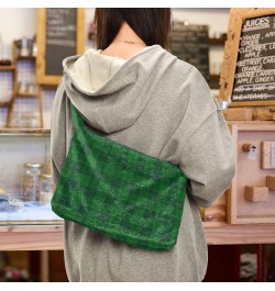 St. Patrick's Day Women Boho Handbag Green Plaid Classic Underarm Bag Tote Bag Shoulder Bag Crossbody Bag Fluffy Cell Phone P...