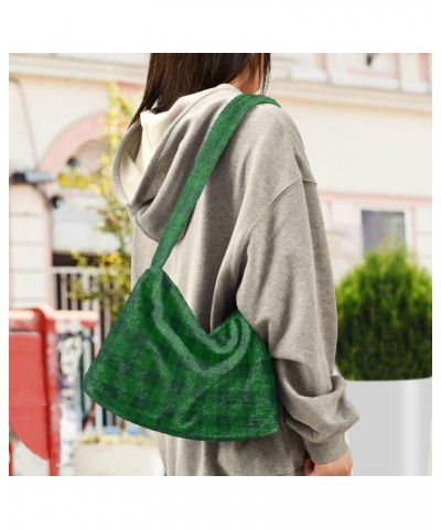 St. Patrick's Day Women Boho Handbag Green Plaid Classic Underarm Bag Tote Bag Shoulder Bag Crossbody Bag Fluffy Cell Phone P...