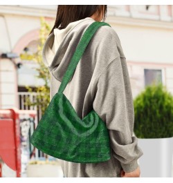 St. Patrick's Day Women Boho Handbag Green Plaid Classic Underarm Bag Tote Bag Shoulder Bag Crossbody Bag Fluffy Cell Phone P...