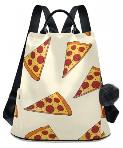 Fattening Pizza Travel Backpack Purse for Women Multipurpose Design Ladies Fashion Bag with Pompom $23.59 Backpacks