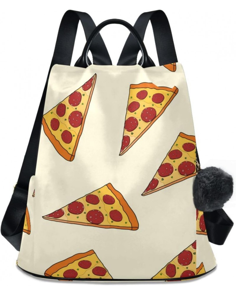 Fattening Pizza Travel Backpack Purse for Women Multipurpose Design Ladies Fashion Bag with Pompom $23.59 Backpacks