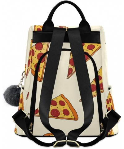 Fattening Pizza Travel Backpack Purse for Women Multipurpose Design Ladies Fashion Bag with Pompom $23.59 Backpacks