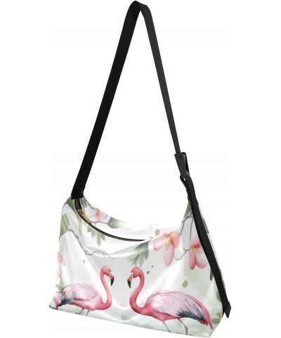 Pink Flamingos Floral Hobo Shoulder Bag for Women Men PU Leather Crossbody Bag Slouchy Tote Handbags for Work Travel $18.47 T...