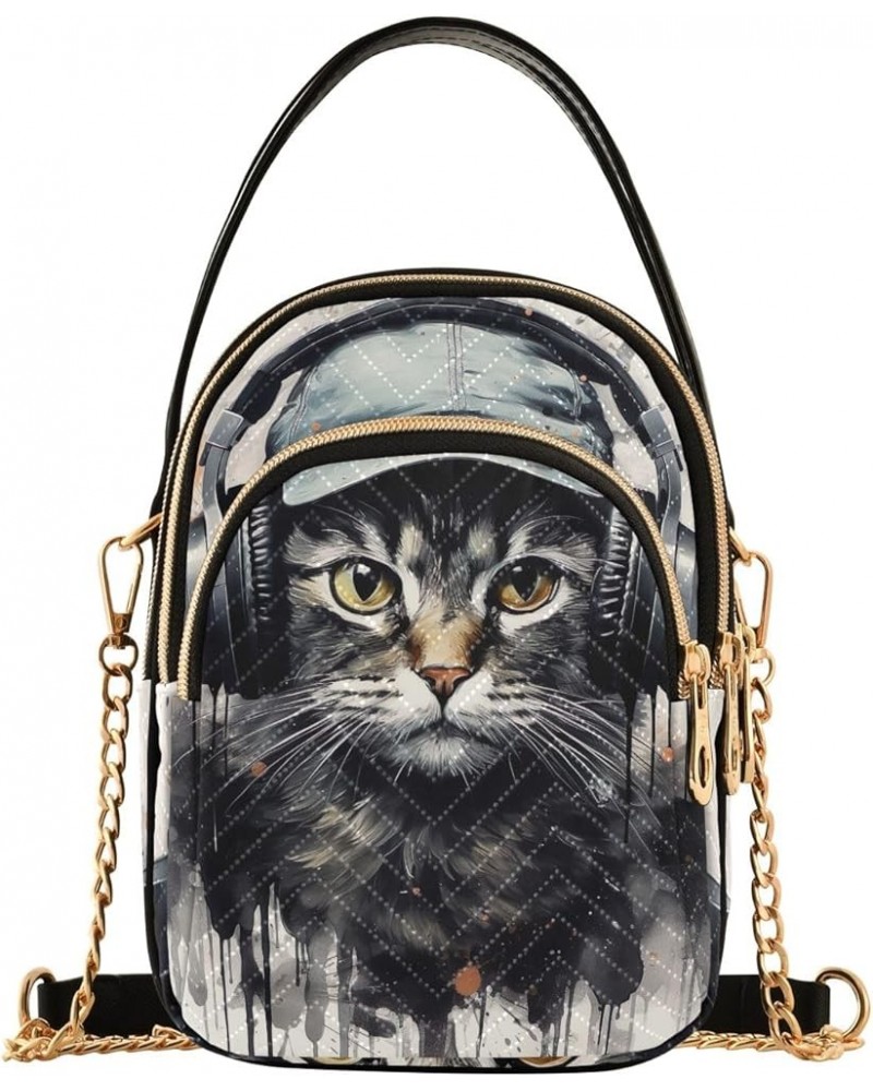 Christmas Red Train Trendy Crossbody Bags for Women Purse with Chain Strap Cat With Headphone $11.32 Crossbody Bags