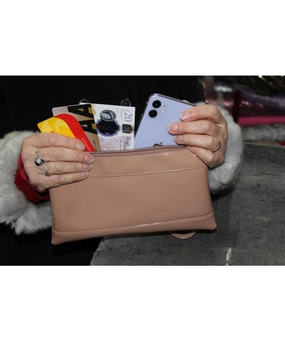 Womens Adorable Patent Clutch Bag Wallet Purse for Women with Detachable Wrist Strap in taupe Small Silver $25.64 Clutches