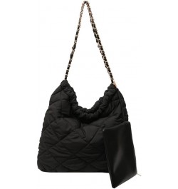 Women's Quilted Hobo Bag with Chain Puffy Hobo Quilted Puffer Shoulder Bag Brown $20.21 Hobo Bags