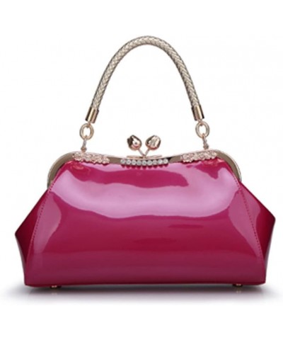 Glossy Patent Leather Handbags Women Kiss Lock Purse Top Handle Handbag Evening Bag Satchel Shoulder Crossbody Bag Rose Red $...