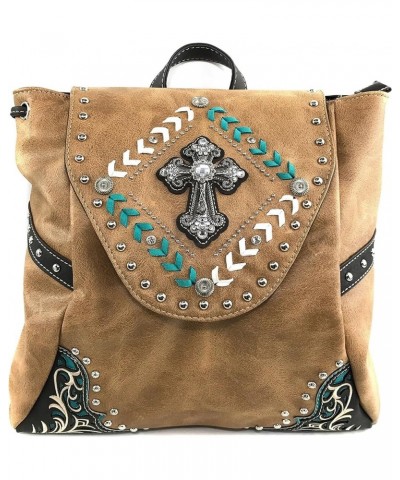 Trendy Western Rhinestone Leather Conceal Carry Top Handle Backpack Purse (Western Turquoise) Western Tan $27.46 Backpacks