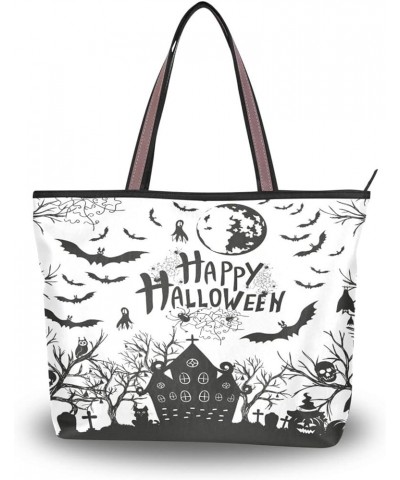 Halloween Pumpkin Tote Purse with Pockets and Compartments,Halloween Ghost Tote Bag Zippered Haunted 2 $11.78 Totes