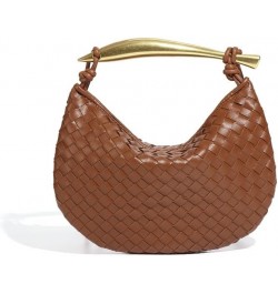 2024 Woven Leather Hobe Dumpling Bag Dinner Handbag Hobo Bag Knotted Clutch Bag (Brown) $33.14 Hobo Bags