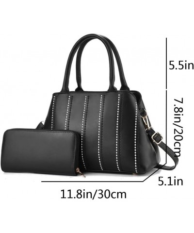 Women 2pcs Top Handle Handbag and Purse Set PU Leather Shoulder Crossbody Bag Zipper Wallet Black $23.75 Handbags