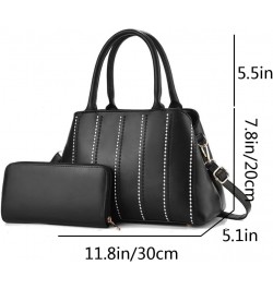 Women 2pcs Top Handle Handbag and Purse Set PU Leather Shoulder Crossbody Bag Zipper Wallet Black $23.75 Handbags