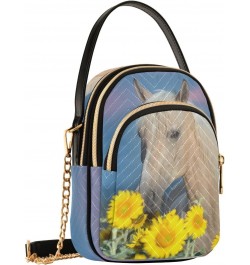 Beautiful Palomino Horse Sunflower Field Quilted Crossbody Bag for Women, Small Cell Phone Bag Shoulder Handbags Purse with L...