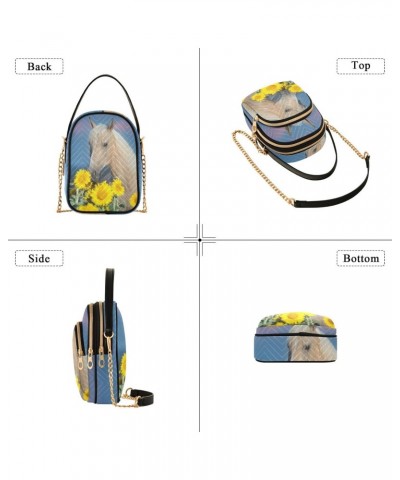 Beautiful Palomino Horse Sunflower Field Quilted Crossbody Bag for Women, Small Cell Phone Bag Shoulder Handbags Purse with L...