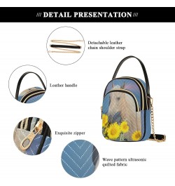 Beautiful Palomino Horse Sunflower Field Quilted Crossbody Bag for Women, Small Cell Phone Bag Shoulder Handbags Purse with L...