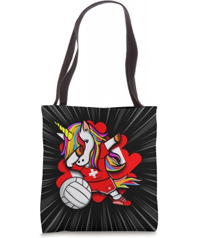 Dabbing Unicorn Switzerland Volleyball Fan Jersey Swiss Flag Tote Bag $11.49 Totes