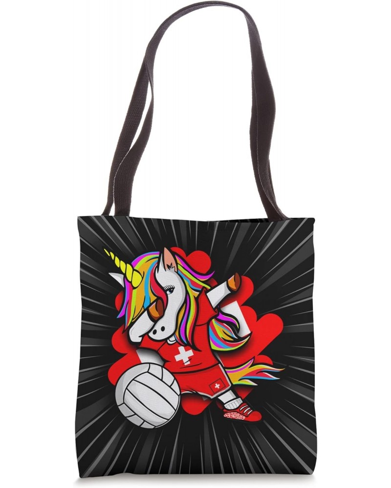 Dabbing Unicorn Switzerland Volleyball Fan Jersey Swiss Flag Tote Bag $11.49 Totes