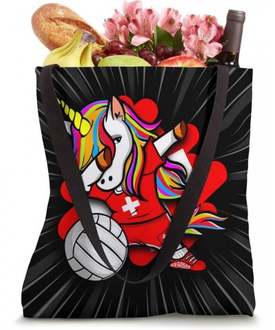 Dabbing Unicorn Switzerland Volleyball Fan Jersey Swiss Flag Tote Bag $11.49 Totes