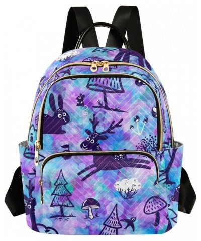 Pink Leopards Blue Plants Quilted Backpack Womens Backpack Small Quilted Travel Bag Horse Deer Colorful Small $19.49 Backpacks