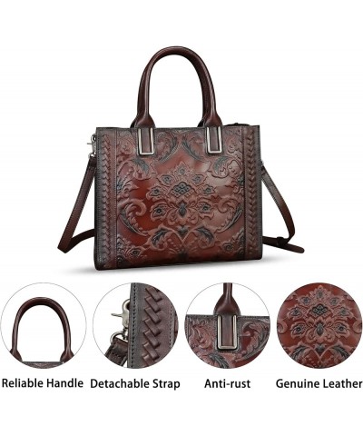 Genuine Leather Satchel for Women Embossed Handbag Top Handle Bags Handmade Purse Crossbody Tote Shoulder Bag Coffee $67.47 T...