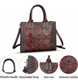 Genuine Leather Satchel for Women Embossed Handbag Top Handle Bags Handmade Purse Crossbody Tote Shoulder Bag Coffee $67.47 T...