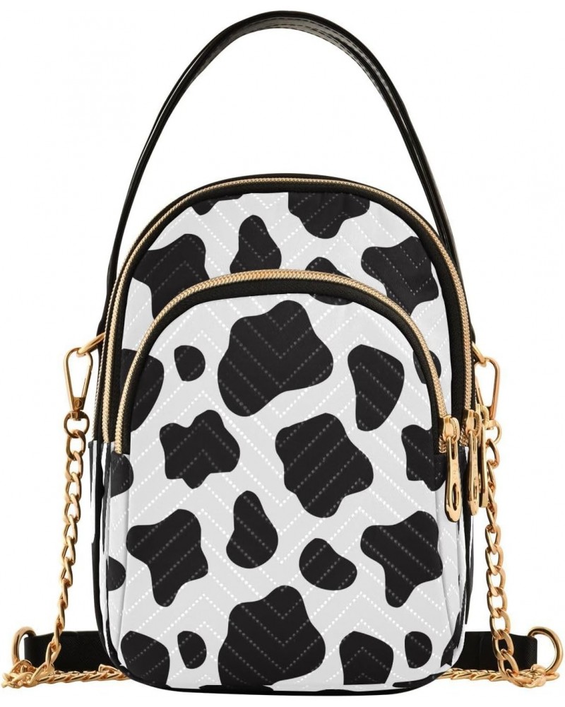 Black White Cow Print Small Chain Crossbody Travel Bag Handbag Cell Phone Purse for Women $9.68 Crossbody Bags