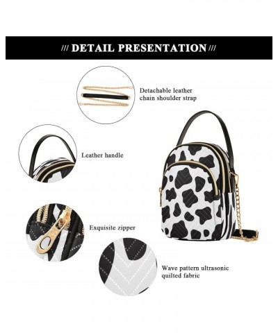 Black White Cow Print Small Chain Crossbody Travel Bag Handbag Cell Phone Purse for Women $9.68 Crossbody Bags