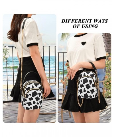 Black White Cow Print Small Chain Crossbody Travel Bag Handbag Cell Phone Purse for Women $9.68 Crossbody Bags