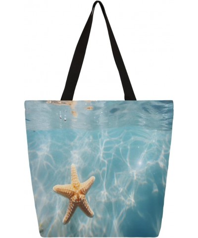 Large-Mouth Canvas Tote with Vibrant Ocean & Starfish Prints $12.41 Totes