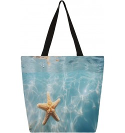 Large-Mouth Canvas Tote with Vibrant Ocean & Starfish Prints $12.41 Totes