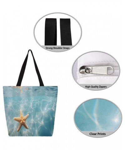 Large-Mouth Canvas Tote with Vibrant Ocean & Starfish Prints $12.41 Totes