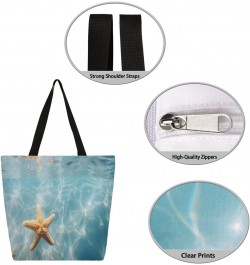 Large-Mouth Canvas Tote with Vibrant Ocean & Starfish Prints $12.41 Totes