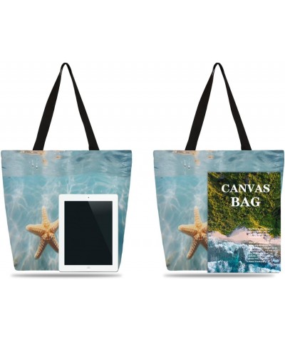 Large-Mouth Canvas Tote with Vibrant Ocean & Starfish Prints $12.41 Totes