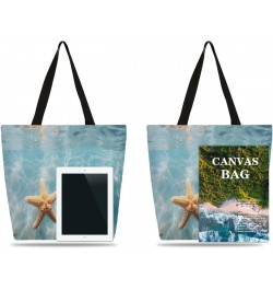 Large-Mouth Canvas Tote with Vibrant Ocean & Starfish Prints $12.41 Totes