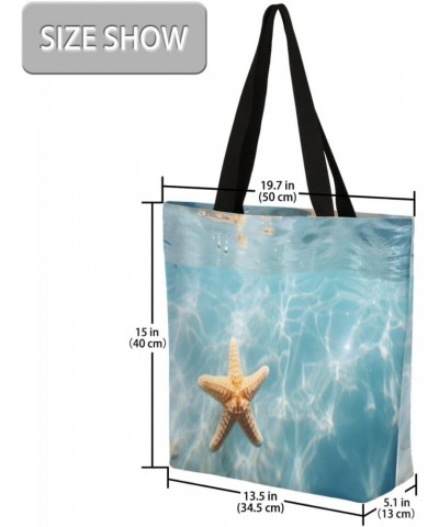 Large-Mouth Canvas Tote with Vibrant Ocean & Starfish Prints $12.41 Totes