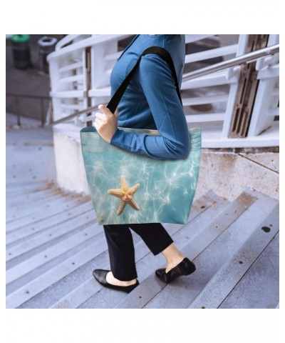 Large-Mouth Canvas Tote with Vibrant Ocean & Starfish Prints $12.41 Totes