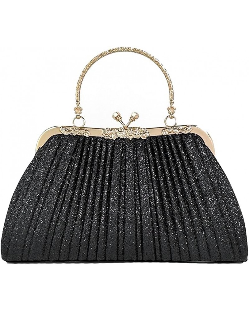 Evening Bag Party Clutches,Glitter Clutch Pleated Wedding Bag,Cocktail Prom Handbags Prom Purse Handbag for women. Black $13....