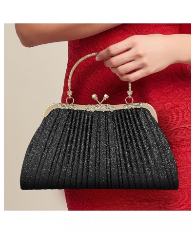 Evening Bag Party Clutches,Glitter Clutch Pleated Wedding Bag,Cocktail Prom Handbags Prom Purse Handbag for women. Black $13....