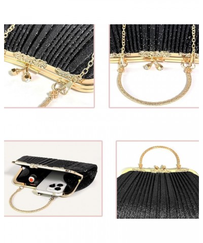 Evening Bag Party Clutches,Glitter Clutch Pleated Wedding Bag,Cocktail Prom Handbags Prom Purse Handbag for women. Black $13....