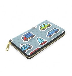 Blue Truck Car, Trace of Tire, Drive and Speed on Black Women Leather Zipper Long Wallet, Large Capacity Organizer Slim Cover...