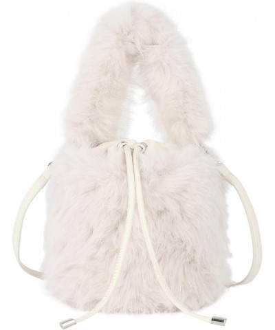 Women Faux Fur Winter Fashion Shoulder Bag Barrel Shape Drawstring Satchel Purse A-white $19.13 Totes