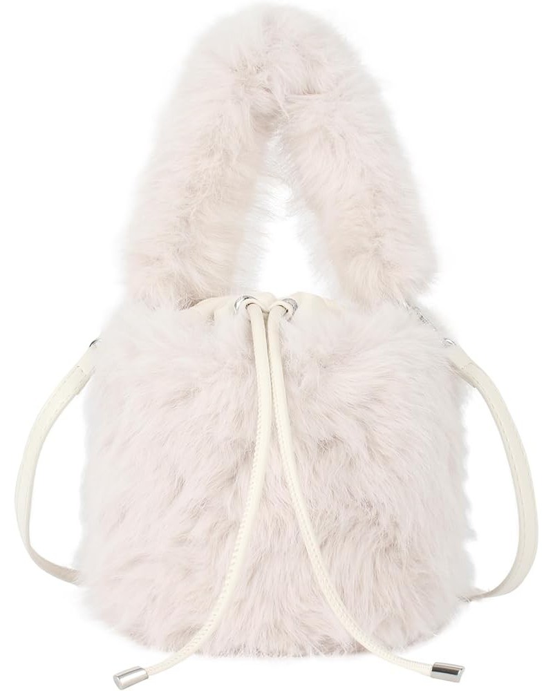 Women Faux Fur Winter Fashion Shoulder Bag Barrel Shape Drawstring Satchel Purse A-white $19.13 Totes