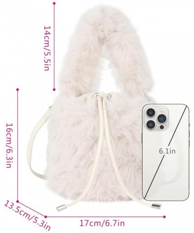 Women Faux Fur Winter Fashion Shoulder Bag Barrel Shape Drawstring Satchel Purse A-white $19.13 Totes