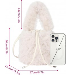 Women Faux Fur Winter Fashion Shoulder Bag Barrel Shape Drawstring Satchel Purse A-white $19.13 Totes